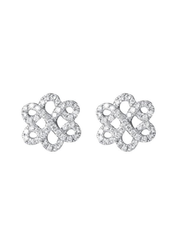TOMEI Ruyi Knot Diamond Earrings, White Gold 750