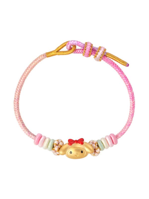 TOMEI X Sanrio My Melody Charm with Pink Rope Bracelet, Yellow Gold 999 (5D)