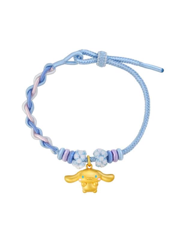 TOMEI X Sanrio Cinnamoroll 5D Charm with Blue Rope Bracelet, Yellow Gold 999