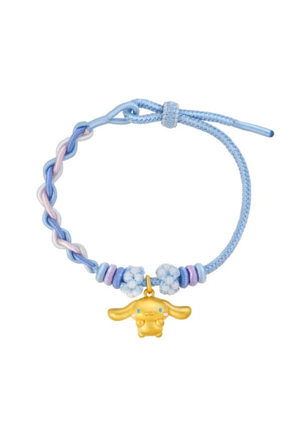 TOMEI X Sanrio Cinnamoroll 5D Charm with Blue Rope Bracelet, Yellow Gold 999