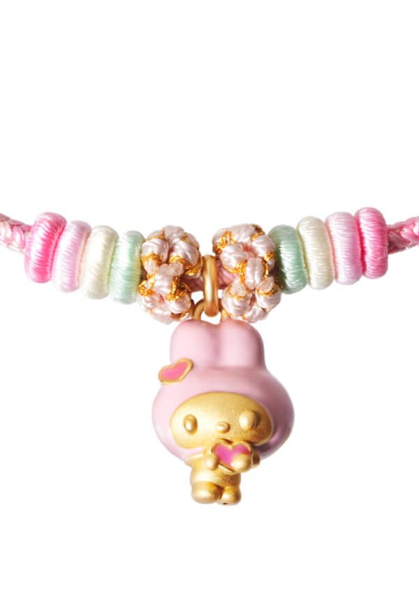 TOMEI X Sanrio My Melody Charm with Pink Rope Bracelet, Yellow Gold 999 (5D)