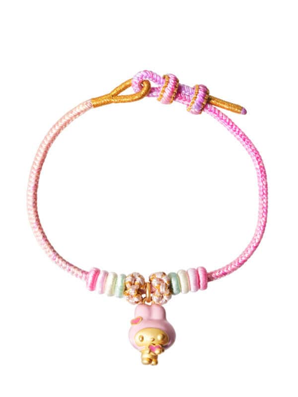 TOMEI X Sanrio My Melody Charm with Pink Rope Bracelet, Yellow Gold 999 (5D)