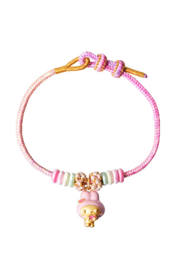 TOMEI X Sanrio My Melody Charm with Pink Rope Bracelet, Yellow Gold 999 (5D)