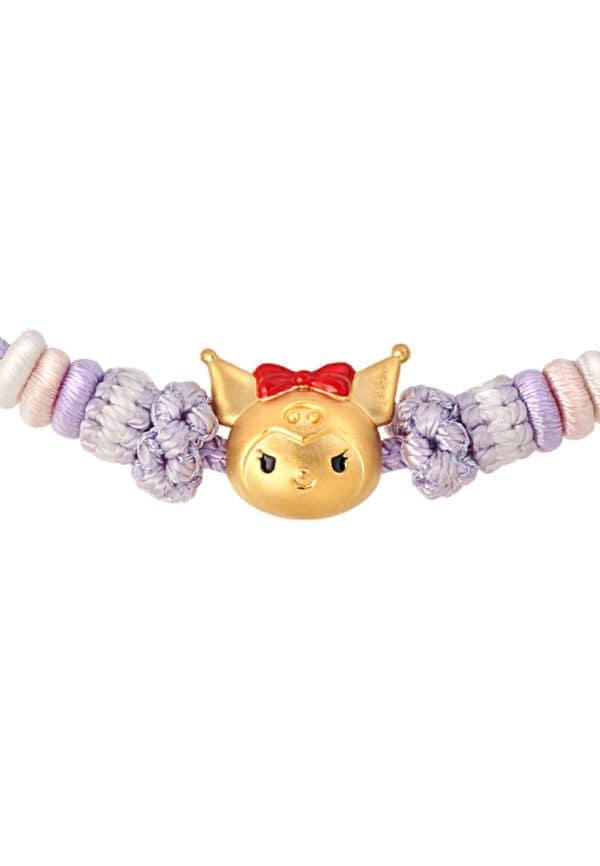 TOMEI X Sanrio Kuromi Charm with Purple Rope Bracelet, Yellow Gold 999 (5D)