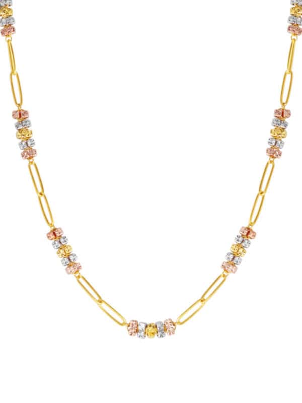 TOMEI Tritone Etched Quartet Chain Link Necklace, Yellow Gold 916