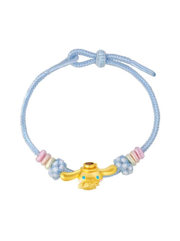 TOMEI X Sanrio Cinnamoroll 5D Charm with Blue Rope Bracelet, Yellow Gold 999