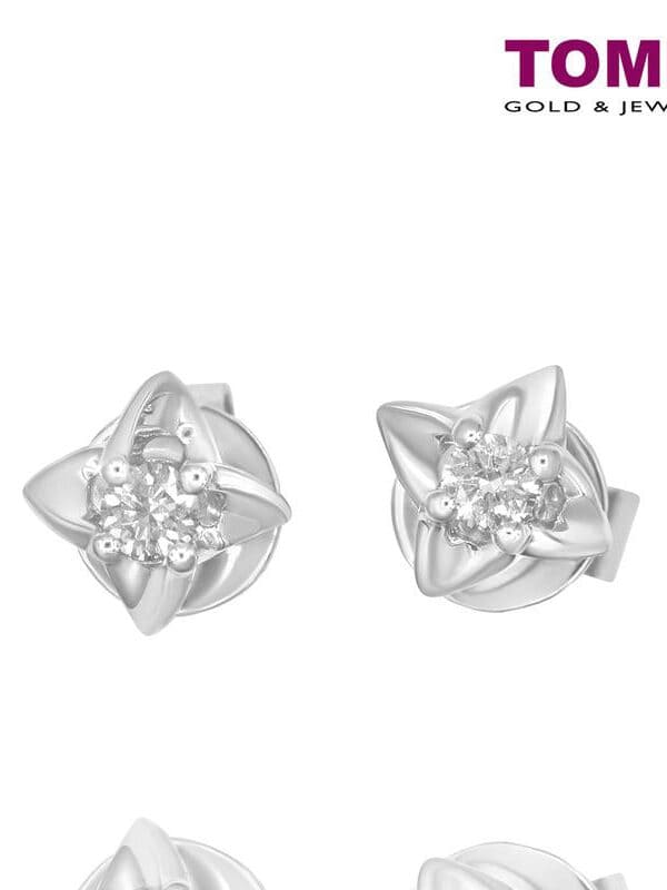 Tomei White Gold 585 (14K) "Lucky in Love" Diamond Earrings (E1438)