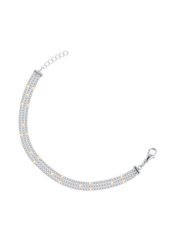 TOMEI Trio Rows Bead Bracelet, White+Yellow Gold 585