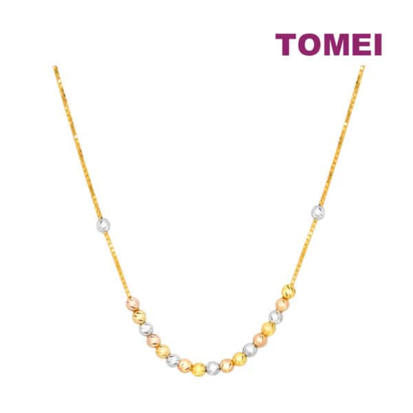 TOMEI Tri-Tone Beads Necklace, Yellow Gold 916