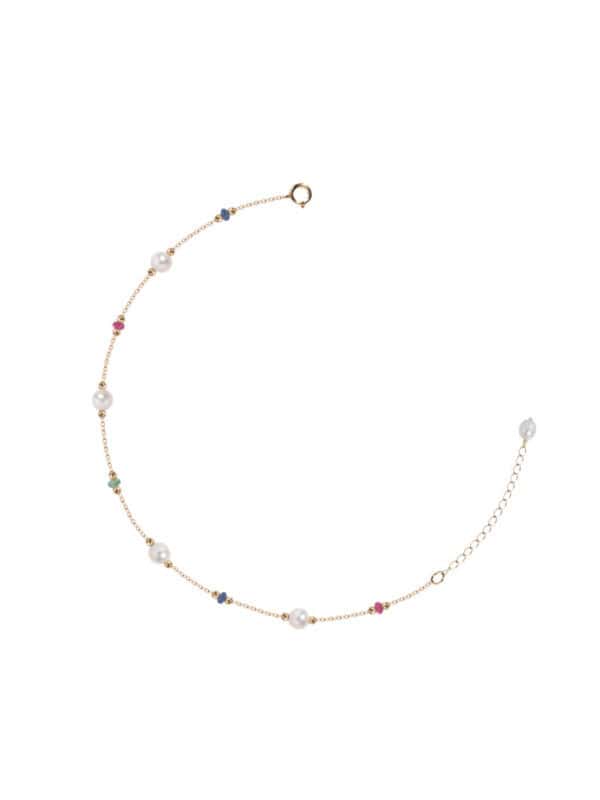 TOMEI Semi Precious Stone With Pearl Bracelet, Yellow Gold 750