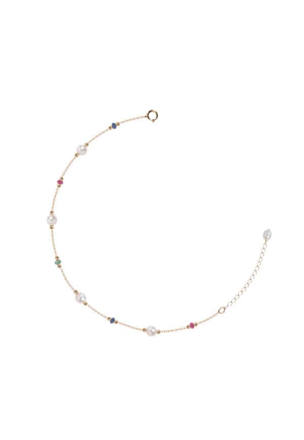 TOMEI Semi Precious Stone With Pearl Bracelet, Yellow Gold 750