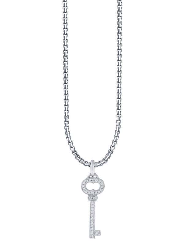 TOMEI Key Diamond Pendant Set, White Gold 585