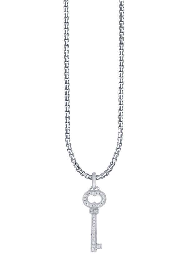 TOMEI Key Diamond Pendant Set, White Gold 585