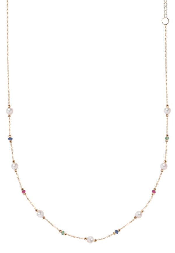 TOMEI Semi Precious Stone With Pearl Necklace, Yellow Gold 750