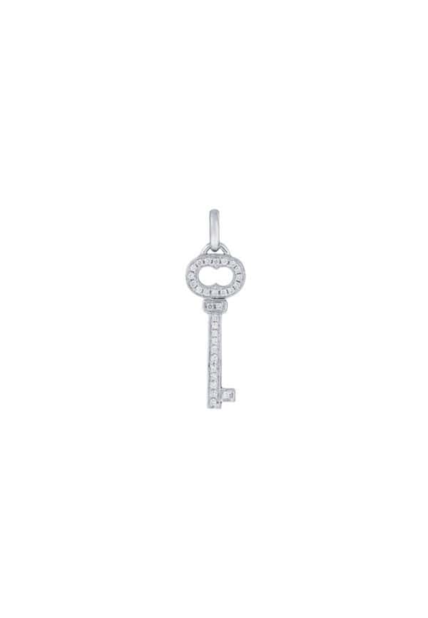 TOMEI Key Diamond Pendant Set, White Gold 585