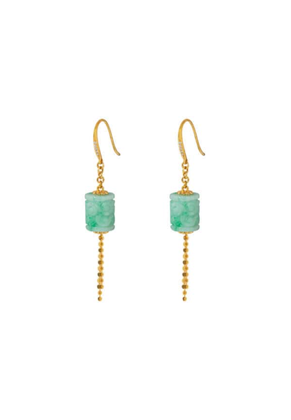 TOMEI Jade Lantern Tassels Earrings, Yellow Gold 750
