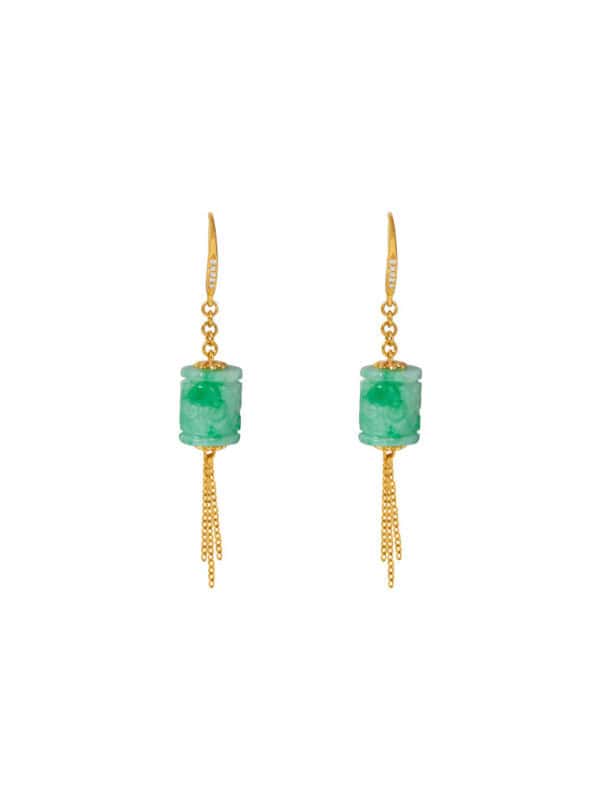 TOMEI Jade Lantern Tassels Earrings, Yellow Gold 750