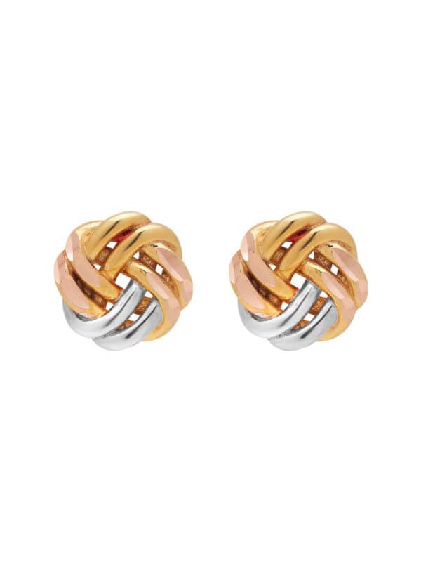 TOMEI Trio Tone Rounded Knot Earrings, Gold 585
