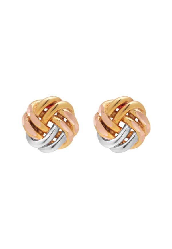TOMEI Trio Tone Rounded Knot Earrings, Gold 585
