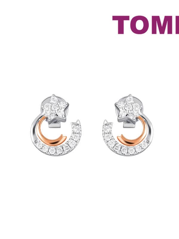TOMEI Starlit Stud Earrings, White+Rose Gold 585