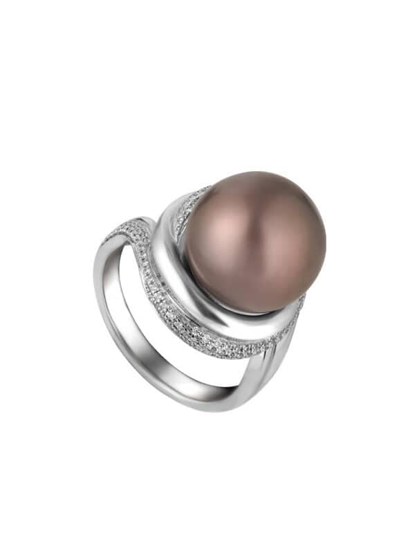 TOMEI Tahiti Pearl Diamond Ring, White Gold 750 (R4126)