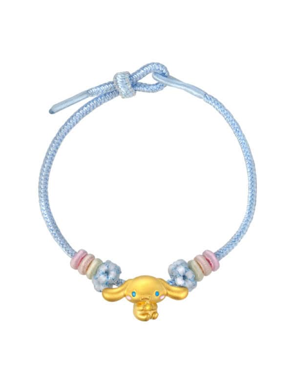 TOMEI X Sanrio Cinnamoroll 5D Charm with Blue Rope Bracelet, Yellow Gold 999