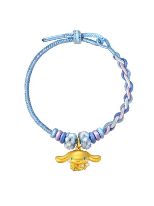 TOMEI X Sanrio Cinnamoroll 5D Charm with Blue Rope Bracelet, Yellow Gold 999