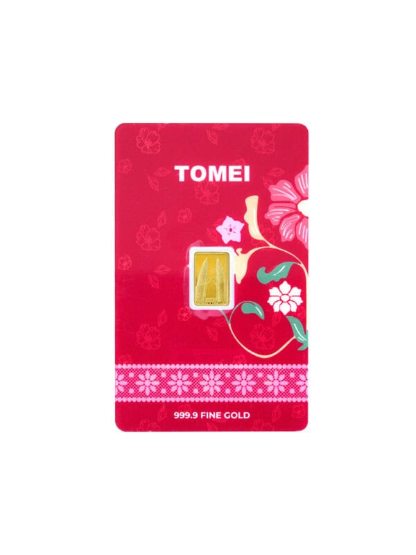 [TOMEI Exclusive] KLCC Twin Towers Raya Floral Gold Bar 1G  | Fine Gold 9999