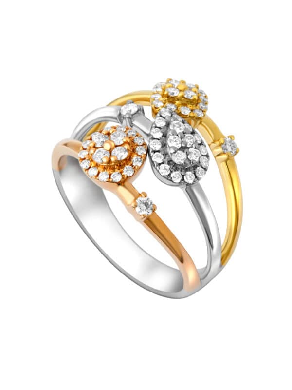 TOMEI Morning Mist Tri-Tone Diamond Ring, White+Rose+Yellow Gold 750
