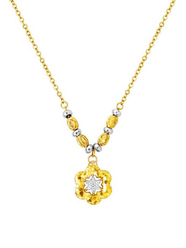 TOMEI Dual-Tone Flower Necklace, Yellow Gold 916