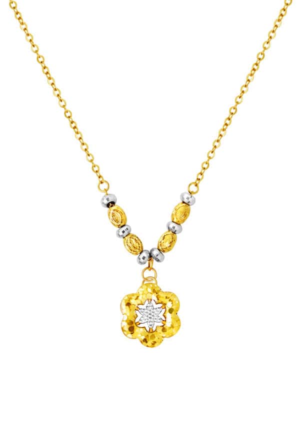 TOMEI Dual-Tone Flower Necklace, Yellow Gold 916