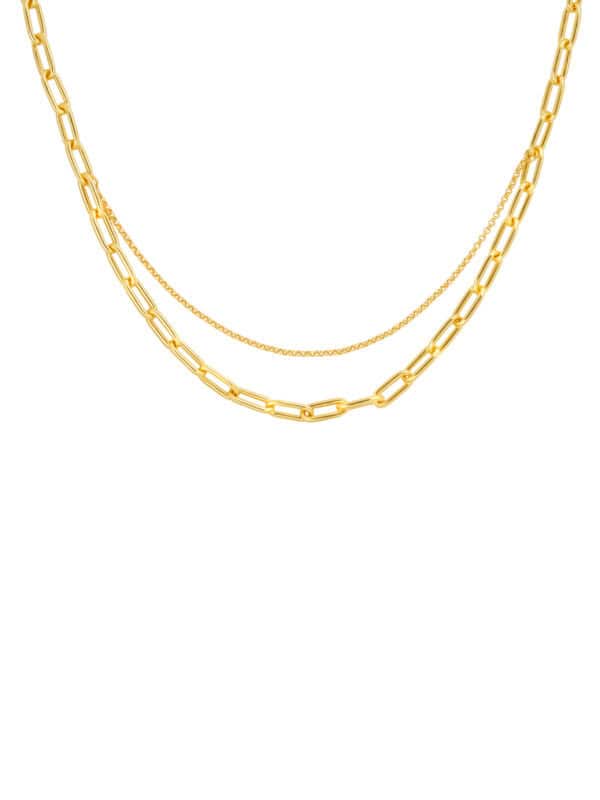 TOMEI Paperclip & Chain Necklace 5D, Yellow Gold 999
