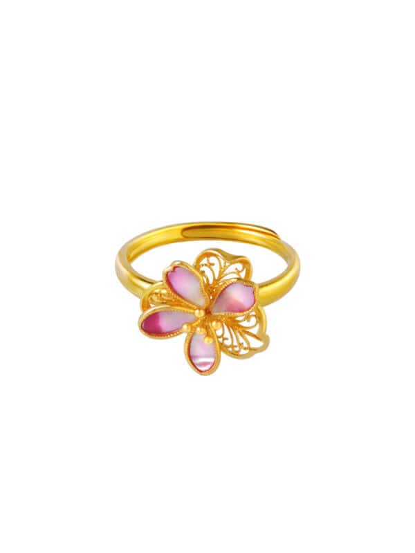 TOMEI Antique Gold Series Flowers Ring, Yellow Gold 999