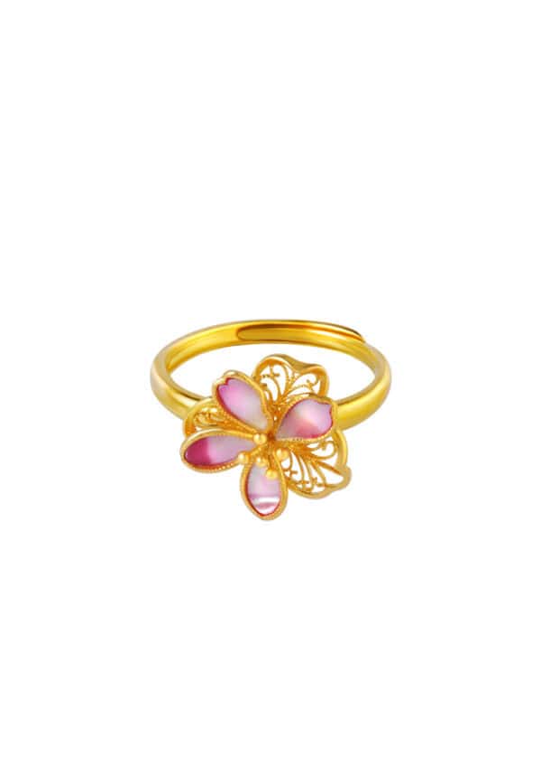 TOMEI Antique Gold Series Flowers Ring, Yellow Gold 999