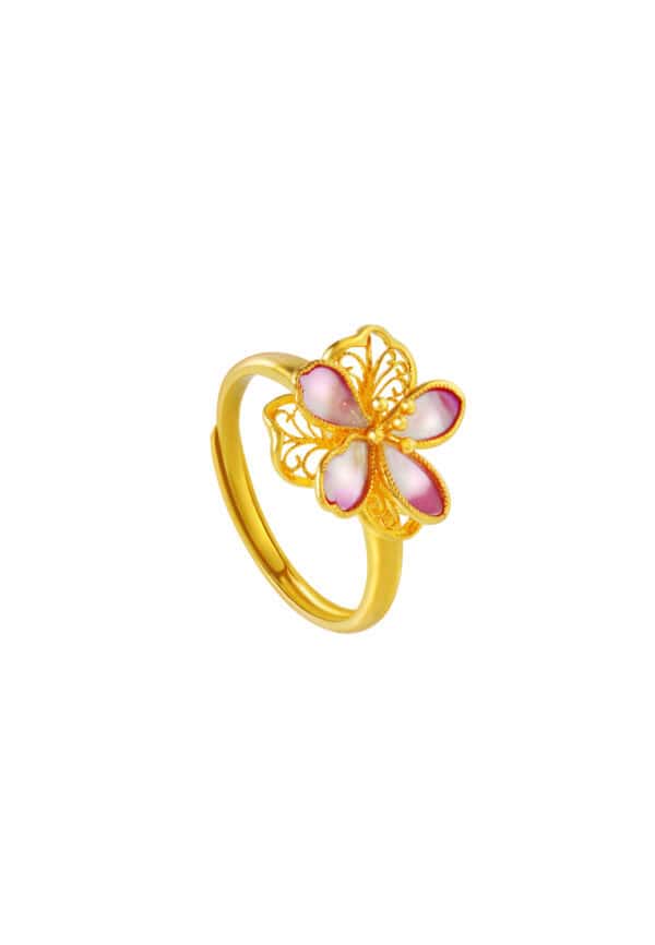TOMEI Antique Gold Series Flowers Ring, Yellow Gold 999
