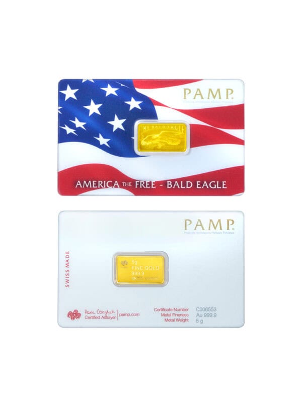 TOMEI x PAMP America Free Bald Eagle Gold Bar 5GM I Fine Gold 9999