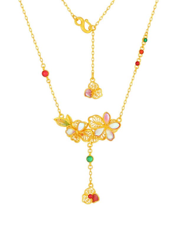 TOMEI Antique Gold Series Flowers Necklace, Yellow Gold 999