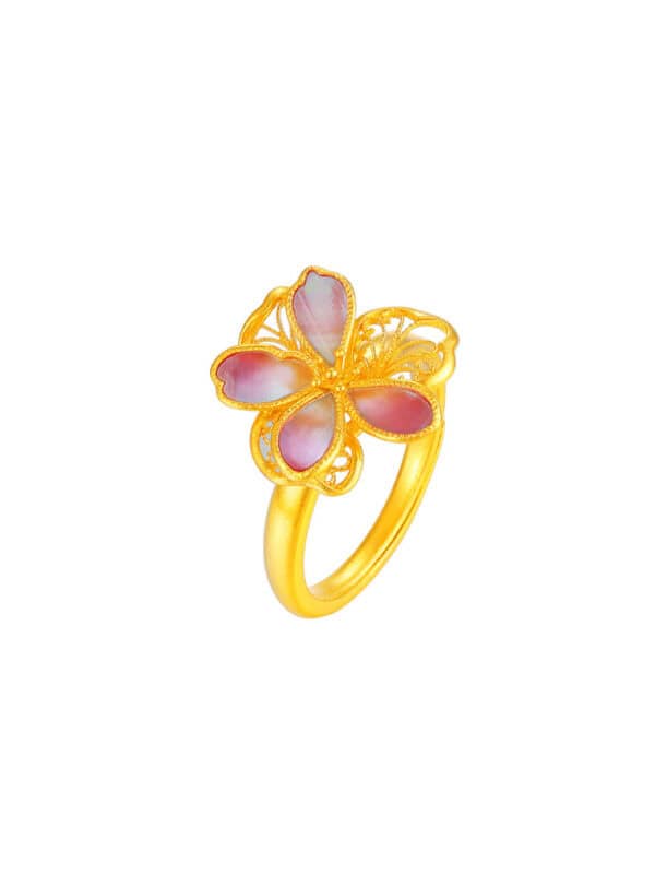 TOMEI Antique Gold Series Flowers Ring, Yellow Gold 999