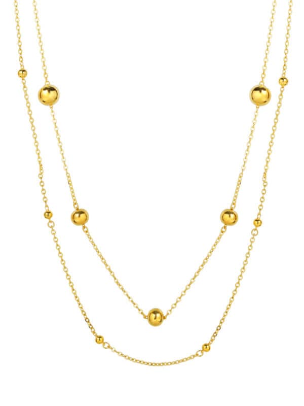 TOMEI Double-Strand Ball Necklace, Yellow Gold 916