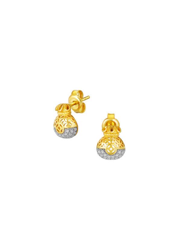TOMEI Diamond Cut Collection Auspicious Pouch Earrings, Yellow Gold 916