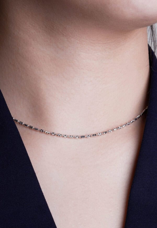Tomei Sparkling with Laser Necklace, Unisex White Gold 585/14K
