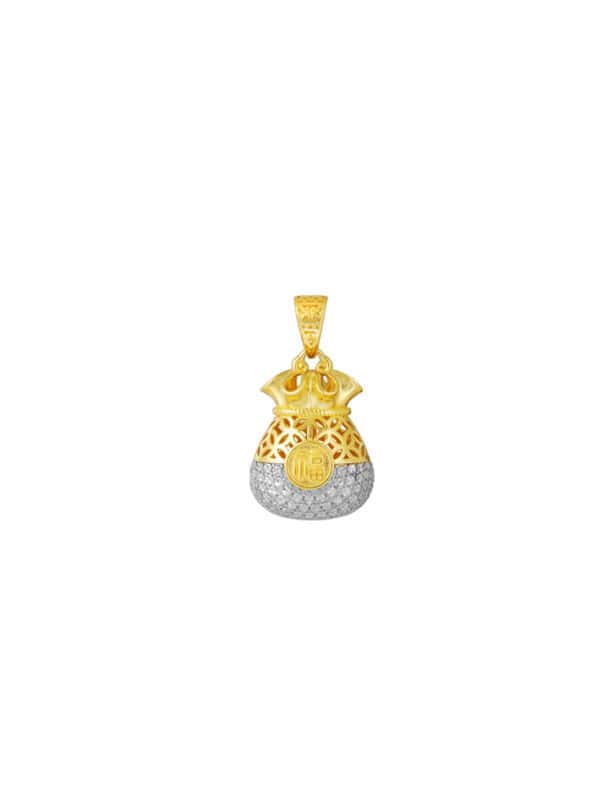 TOMEI Diamond Cut Collection Auspicious Pouch Pendant, Yellow Gold 916
