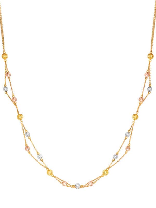 TOMEI Tri Tone Interwoven Beaded Necklace, Yellow Gold 916