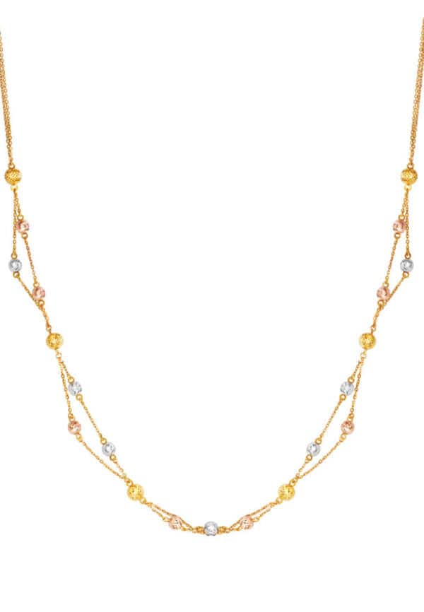 TOMEI Tri Tone Interwoven Beaded Necklace, Yellow Gold 916