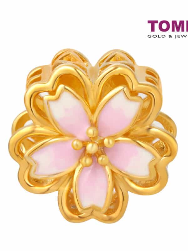 TOMEI Chomel Collection Pinkish White Flower Charm, Yellow Gold 916