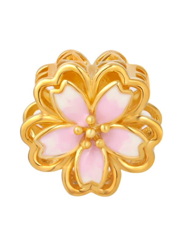 TOMEI Pinkish White Flower Charm, Yellow Gold 916/22K