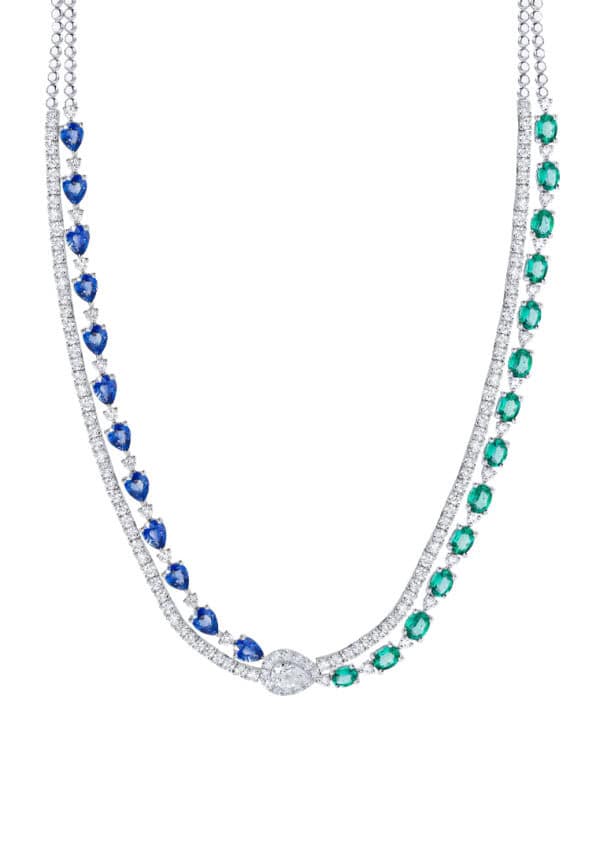 TOMEI Emerald & Sapphire Collection Necklace, White Gold 750