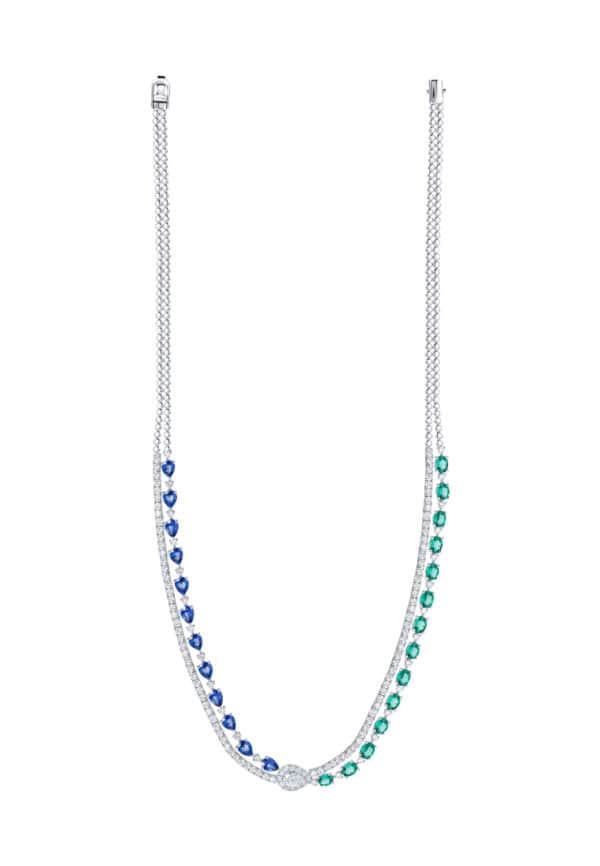 TOMEI Emerald & Sapphire Collection Necklace, White Gold 750