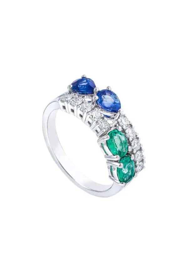 TOMEI Emerald & Sapphire Collection Ring, White Gold 750