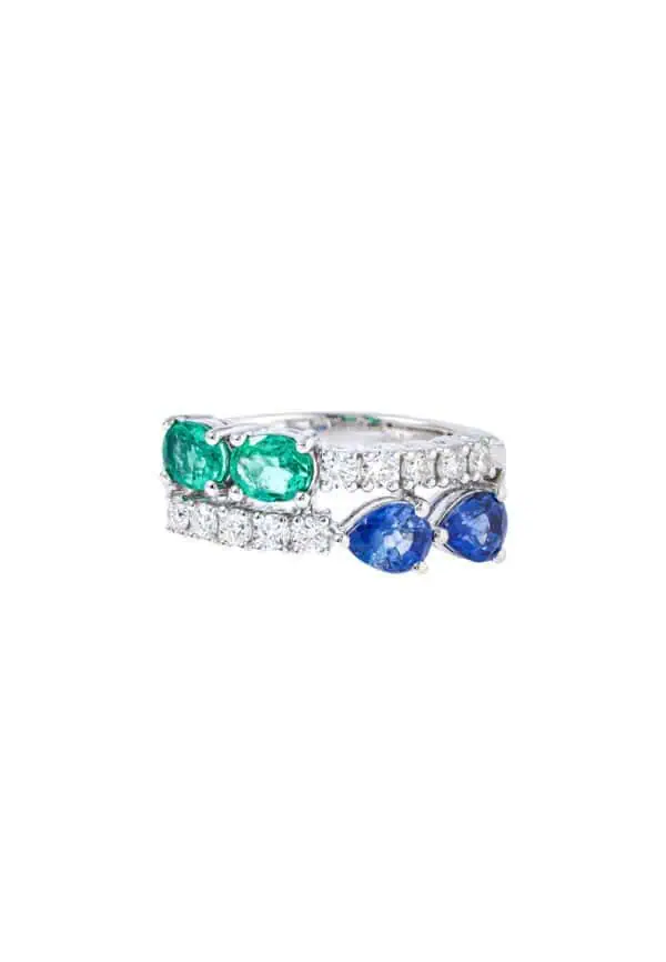 TOMEI Emerald & Sapphire Collection Ring, White Gold 750
